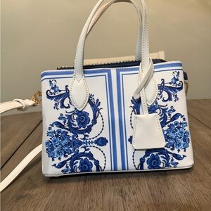 NWOT Anne Klein white/blue floral PVC satchel